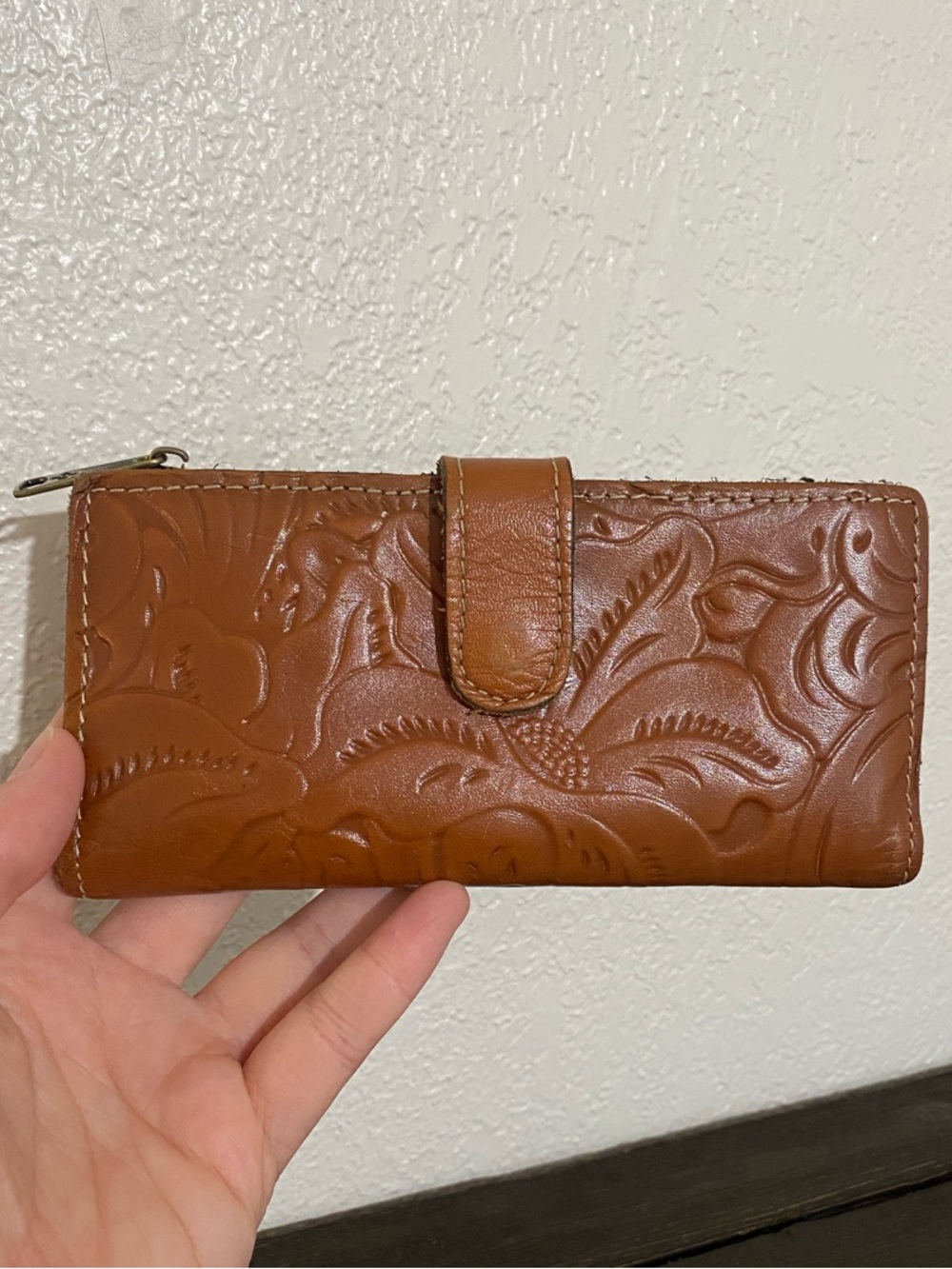 Patricia Nash Brown Floral Tooled Leather Wallet